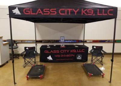 Glass City K9 LLC tent at dog training demonstration at the Seagate Convention Centre in downtown Toledo OH.