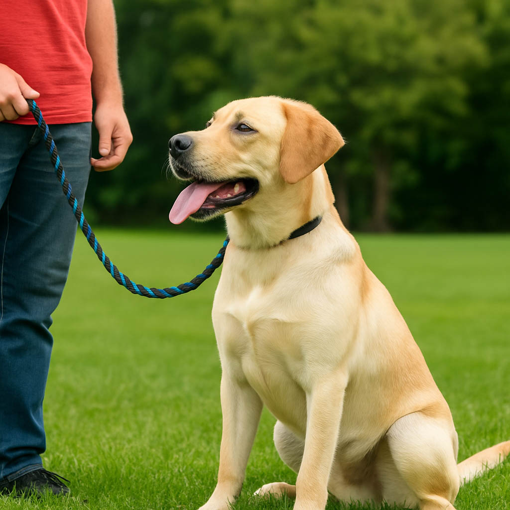 dog-training-perrysburg-oh Dog trainer guiding a dog during obedience training near Perrysburg, OH